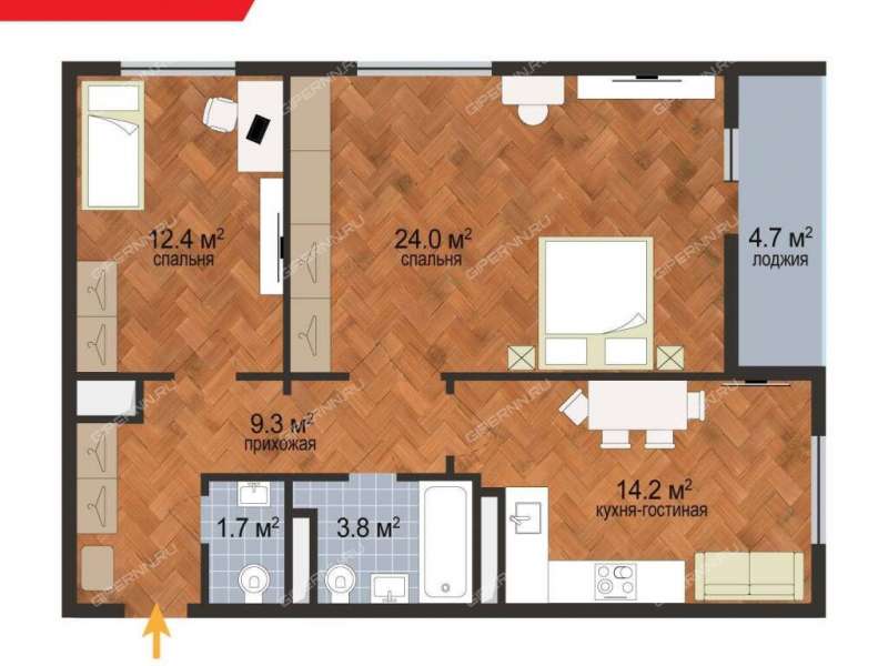 двухкомнатная квартира на Вязниковской улице