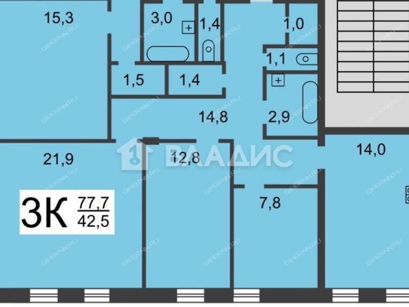 трёхкомнатная квартира на бульваре Мира дом 21