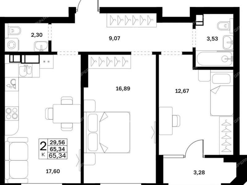 двухкомнатная квартира в новостройке в границах улиц Страж Революции, Гвардейцев, 50-летия Победы, Евгения Никонова, 17