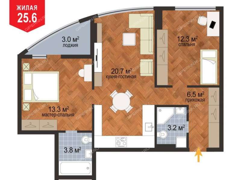 двухкомнатная квартира в новостройке на улице Красных Зорь