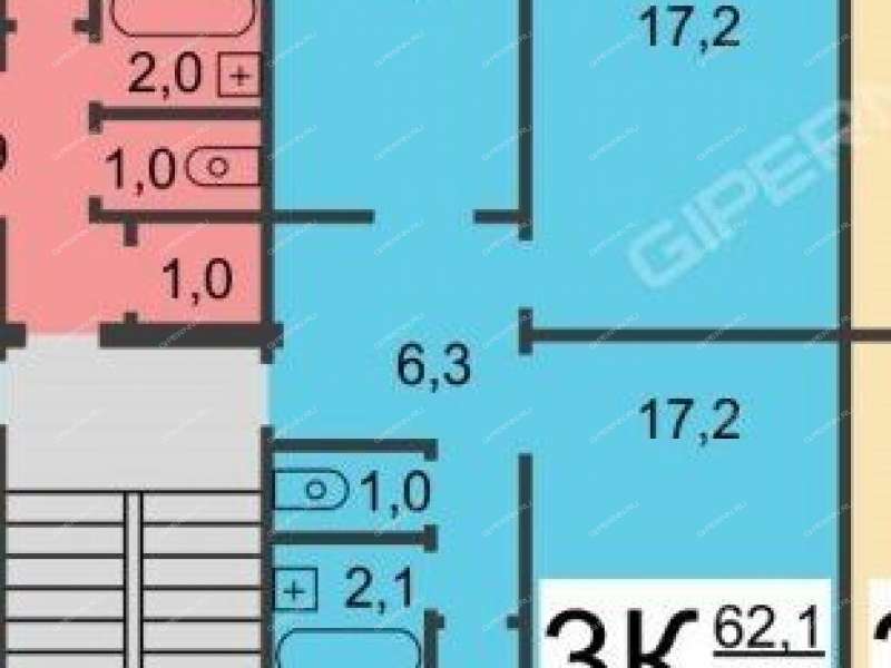 трёхкомнатная квартира на улице Гаугеля дом 16